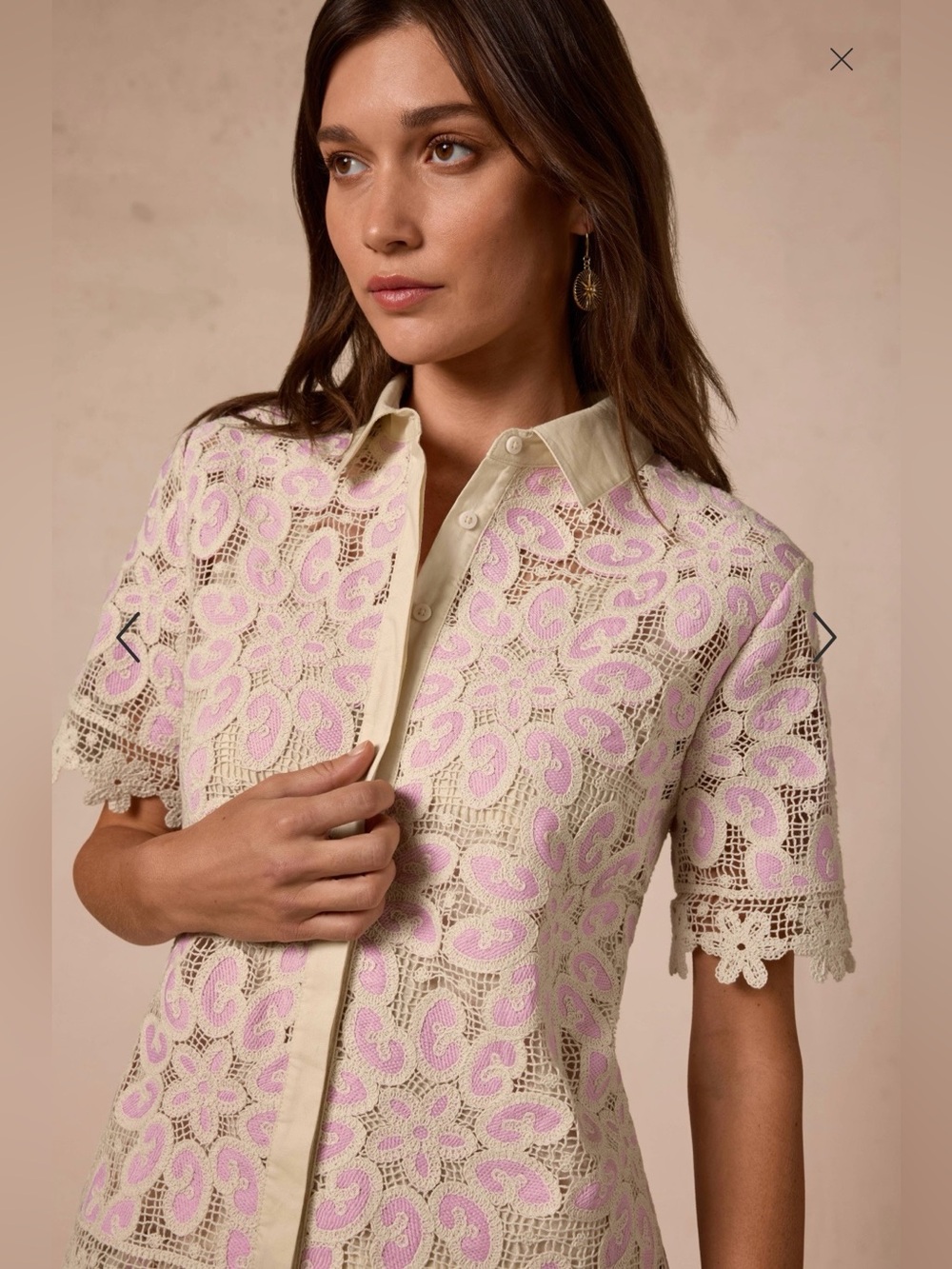 Johnny Was Billie Lace Button Down Shirt Johnny Was Jade size L